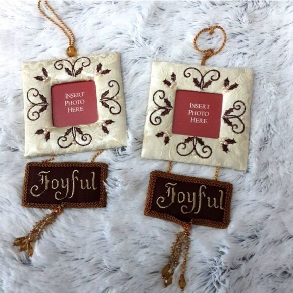 Tree Ornaments Set of Two Embroidered Brocade Picture Frames 3" Picture - Picture 1 of 9